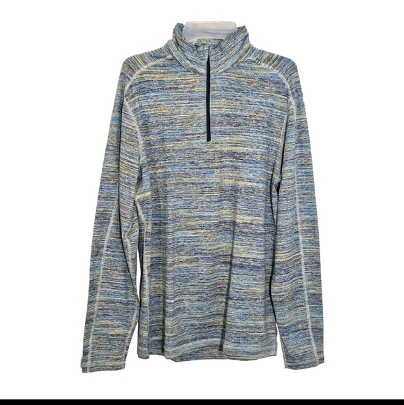 Lululemon Men's Surge Warm 1/2 Zip Space Dye Camo Deep Navy Alberta Lake Shirt - Picture 1 of 9